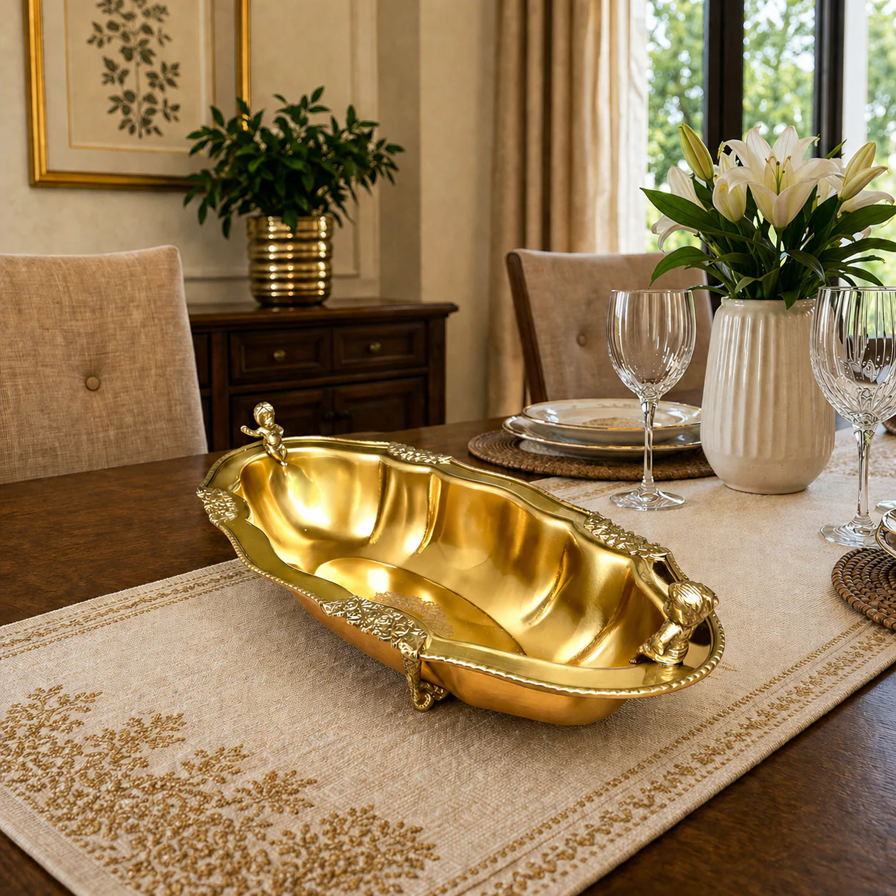 Brass Decorative Oval Serving Fruit, Dish Bowl - Image 4