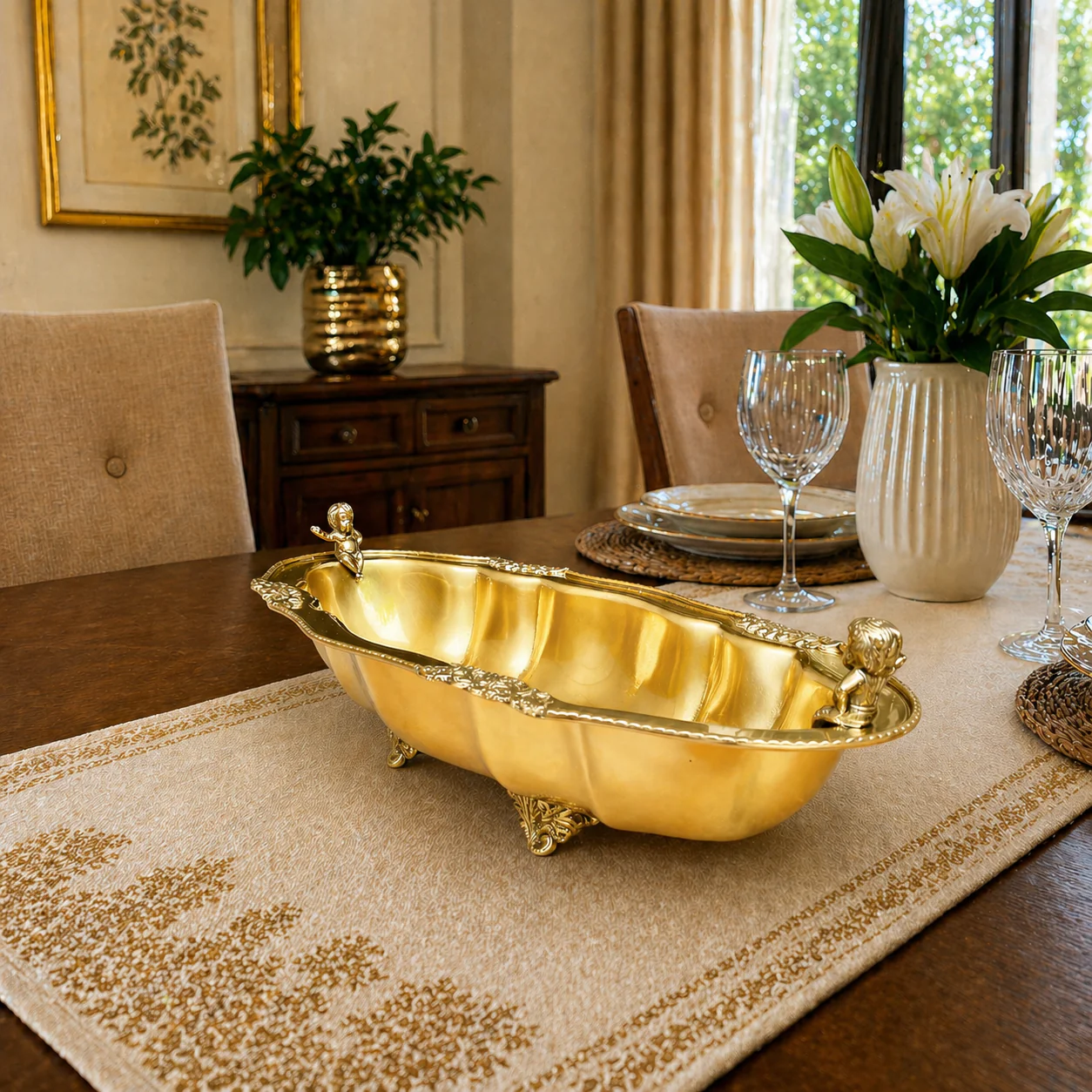Brass Decorative Oval Serving Fruit, Dish Bowl - Image 5