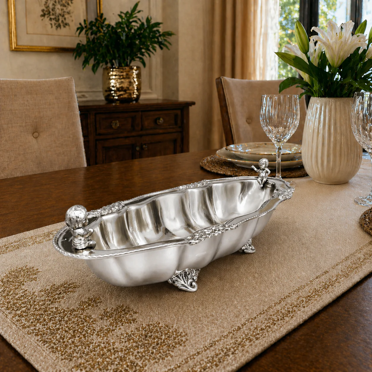 Brass Decorative Oval Serving Fruit, Dish Bowl - Image 9