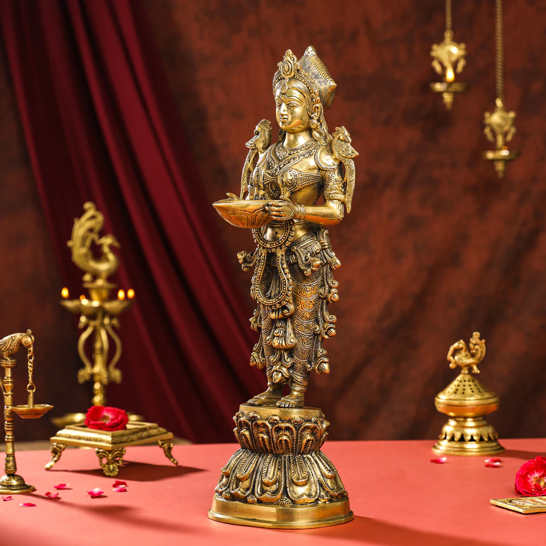 Brass Standing Deep Lakshmi Idol (17 Inch) - Image 2