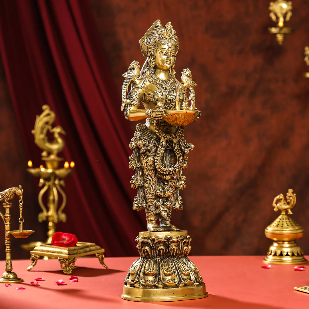 Brass Standing Deep Lakshmi Idol (17 Inch) - Image 3