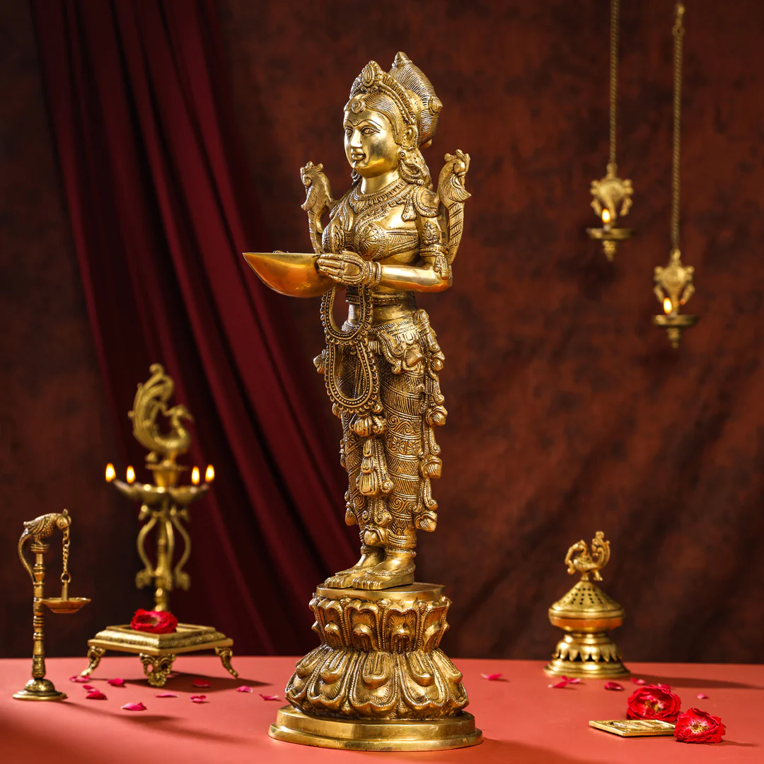 Brass Standing Deep Lakshmi Idol - Image 3