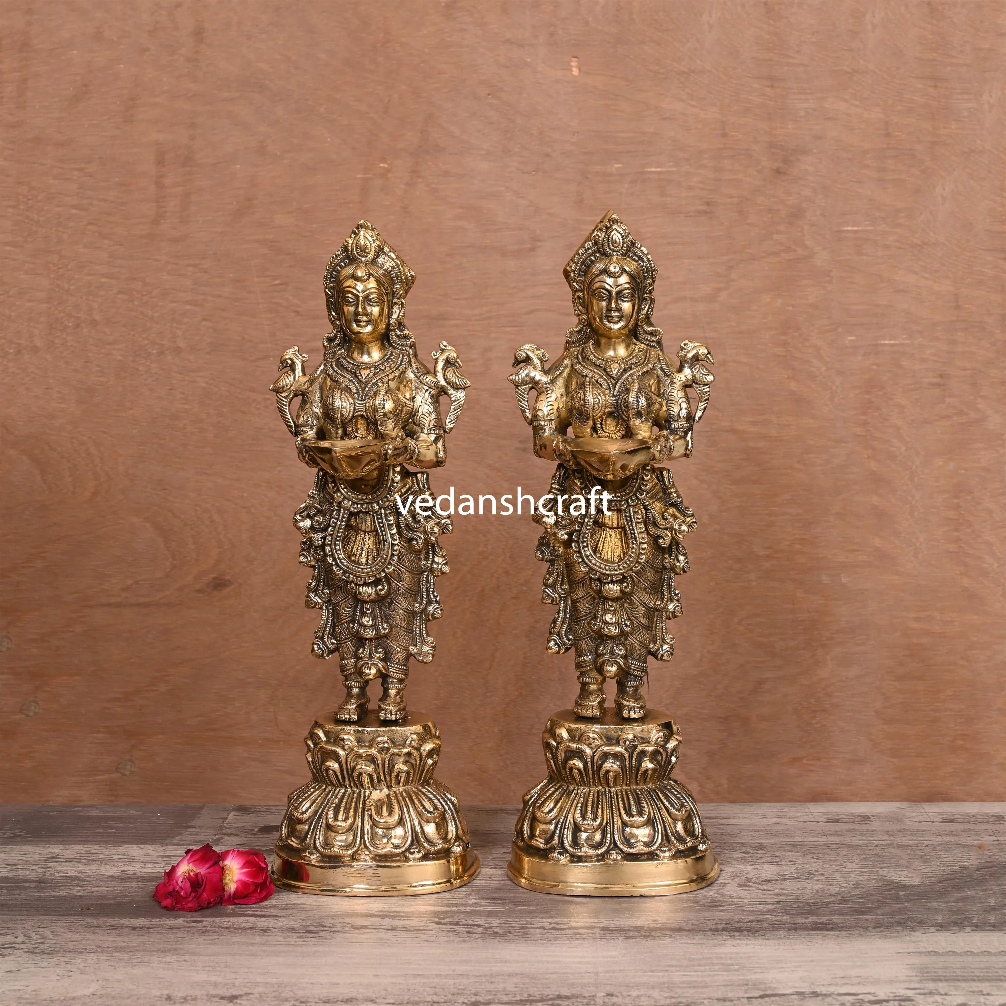 Brass Standing Deep Lakshmi Pair (15 Inch) - Image 2