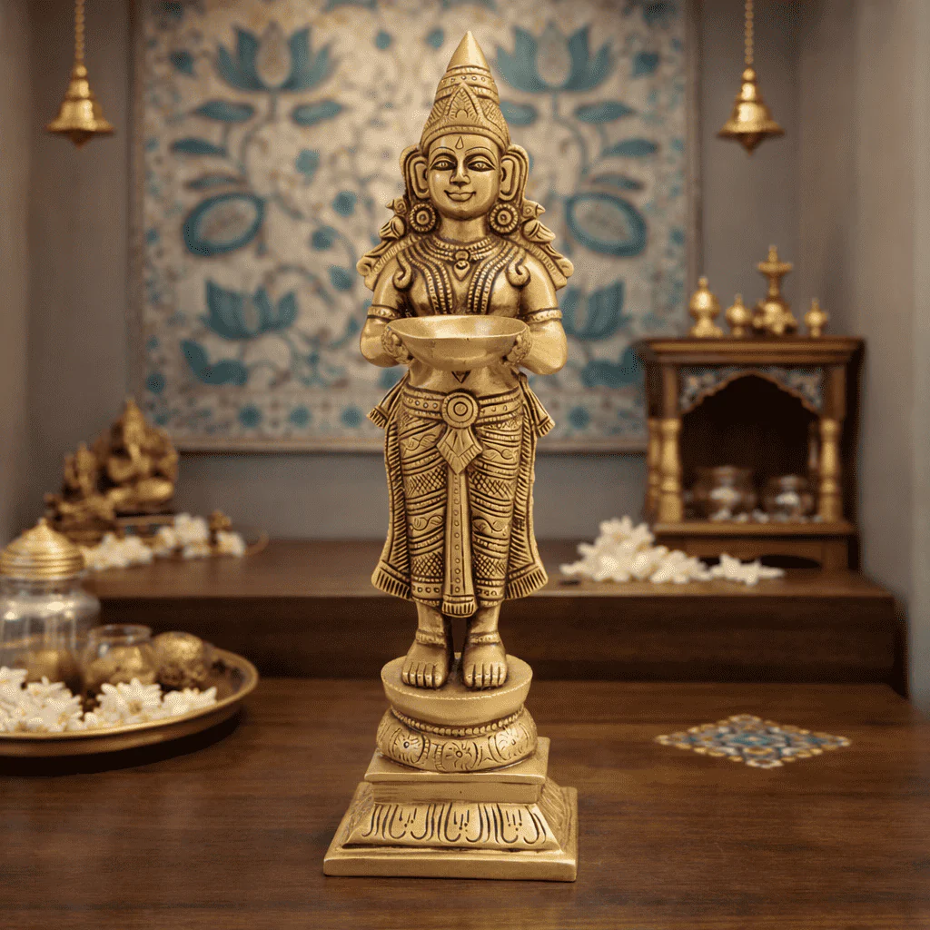 Brass Deep Lakshmi Standing Idol (12.5 Inch)