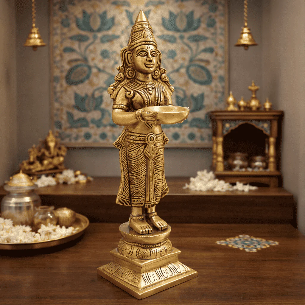 Brass Deep Lakshmi Standing Idol (12.5 Inch) - Image 3