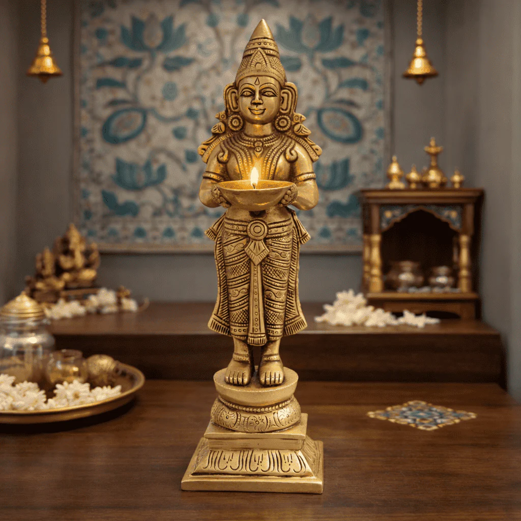 Brass Deep Lakshmi Standing Idol (12.5 Inch) - Image 4