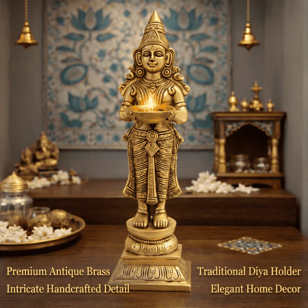 Brass Deep Lakshmi Standing Idol (12.5 Inch) - Image 5