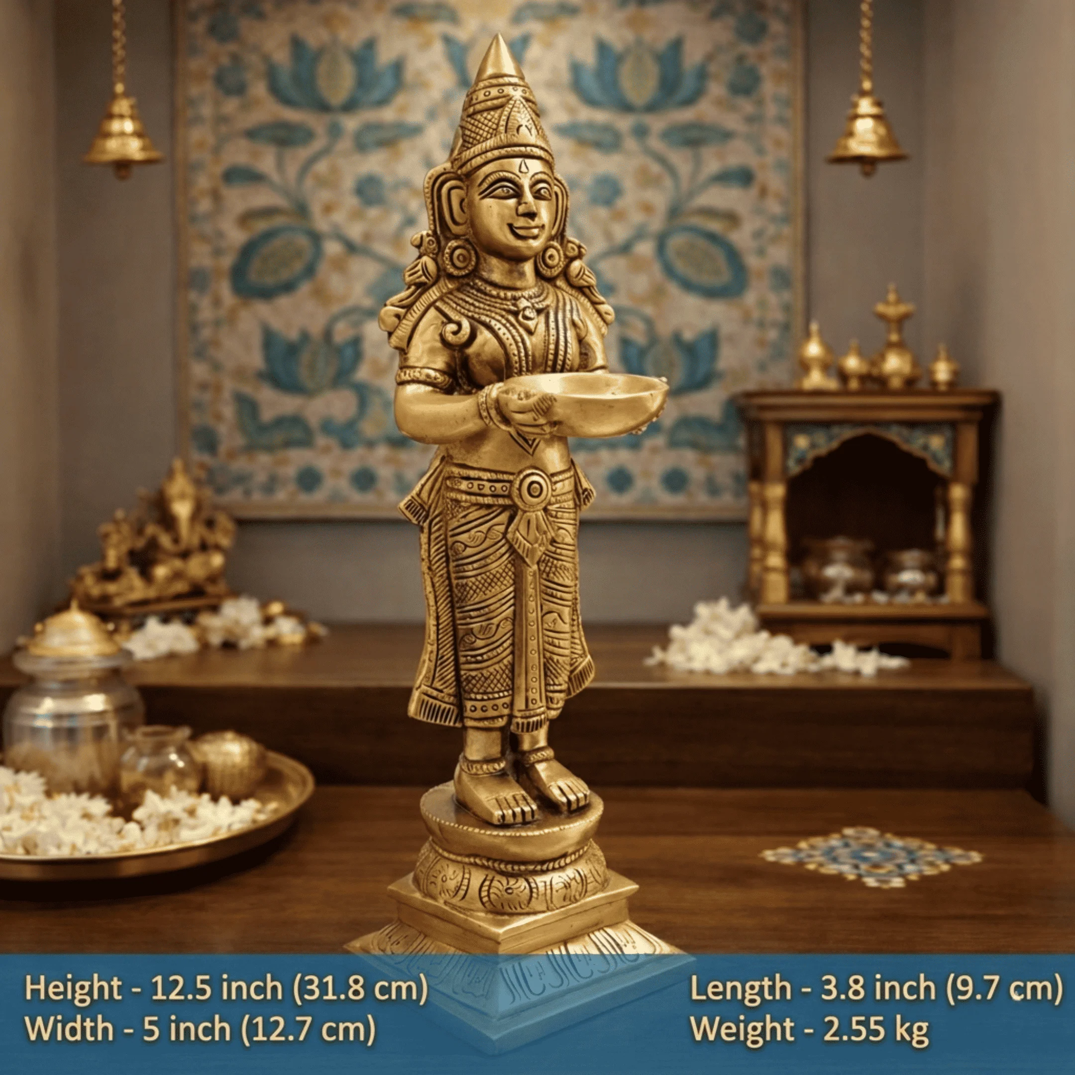 Brass Deep Lakshmi Standing Idol (12.5 Inch) - Image 6