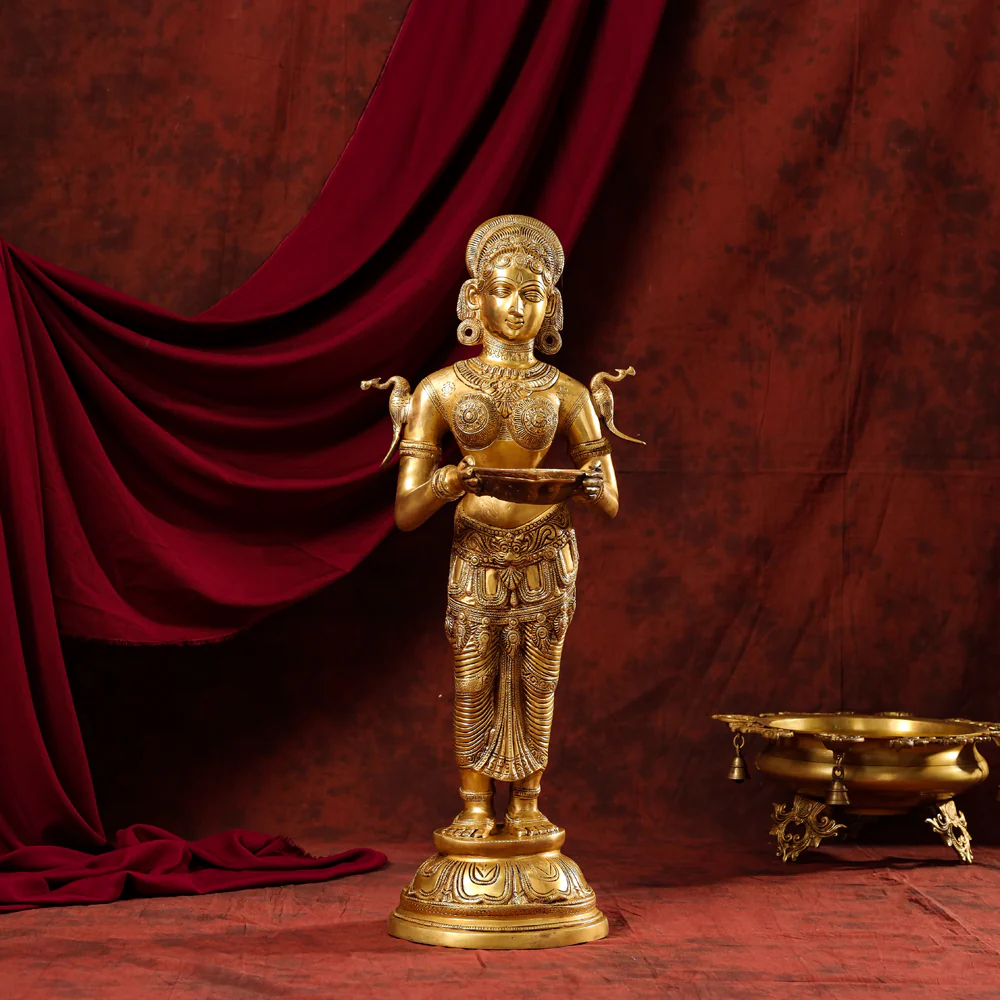 Brass Standing Deep Lakshmi Statue (30 Inch)