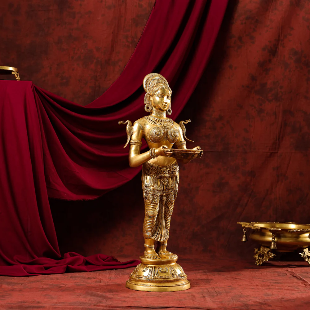 Brass Standing Deep Lakshmi Statue (30 Inch) - Image 2