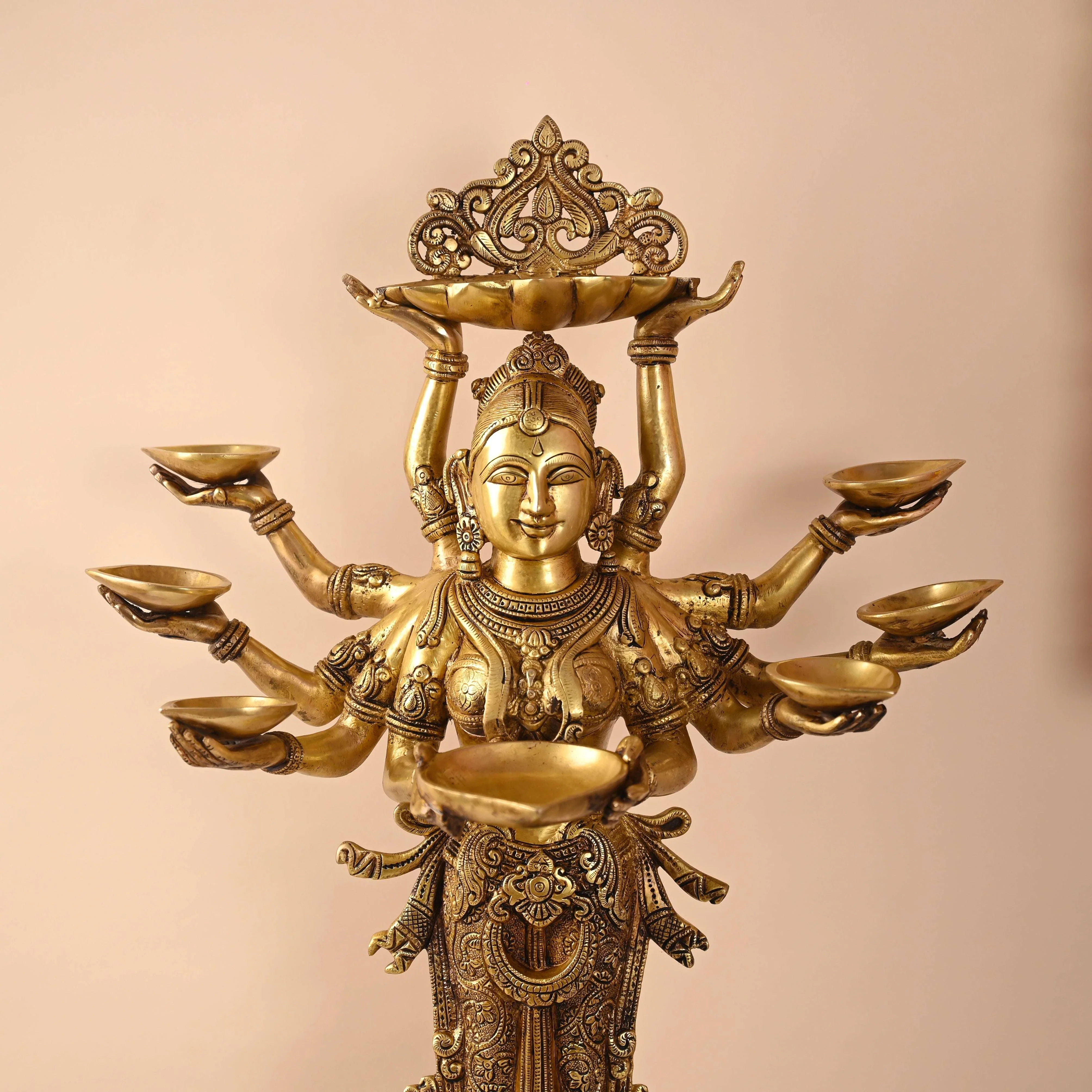 Brass Deep Standing Lakshmi with Ten Arms (13.5 Inch) - Image 2