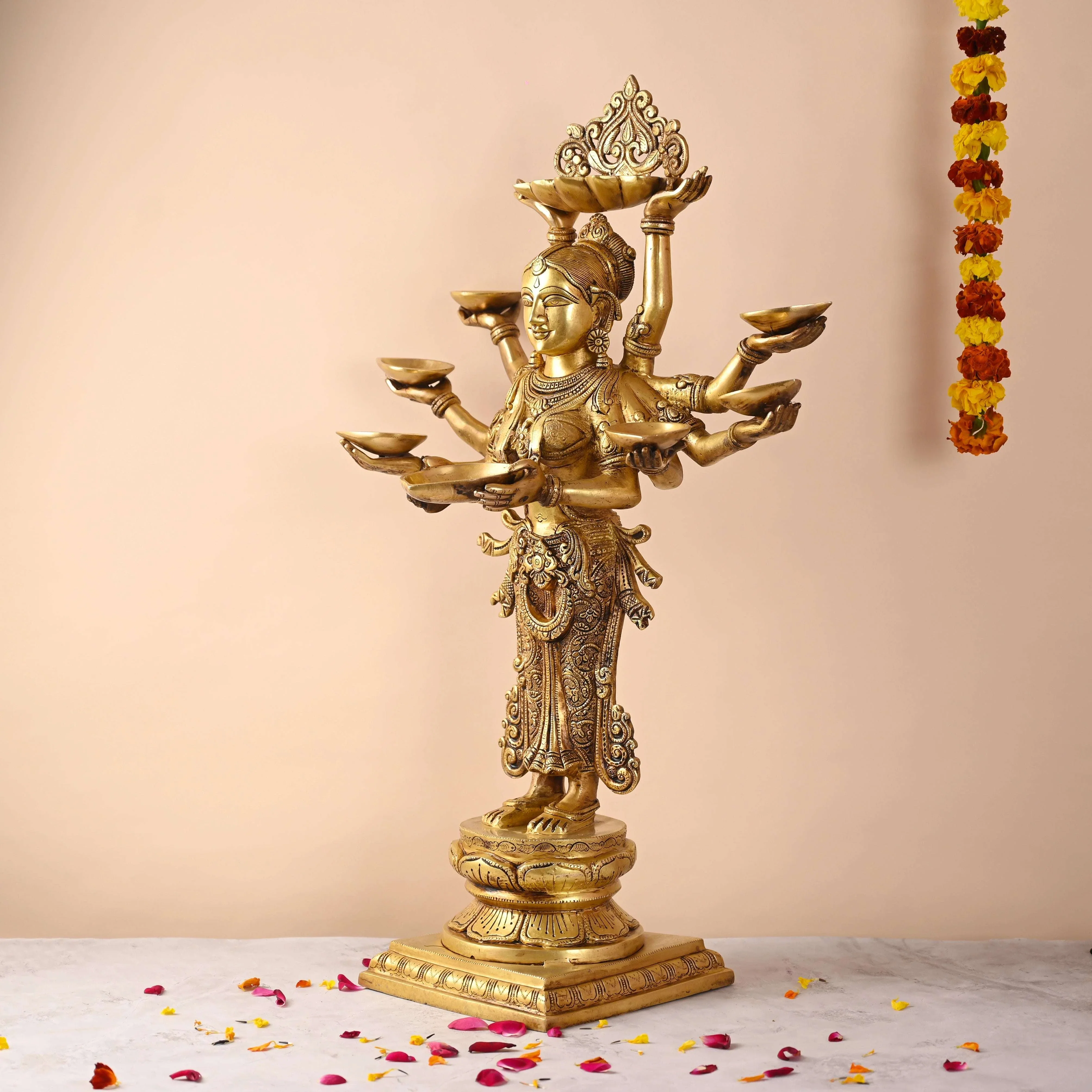 Brass Deep Standing Lakshmi with Ten Arms (13.5 Inch) - Image 3