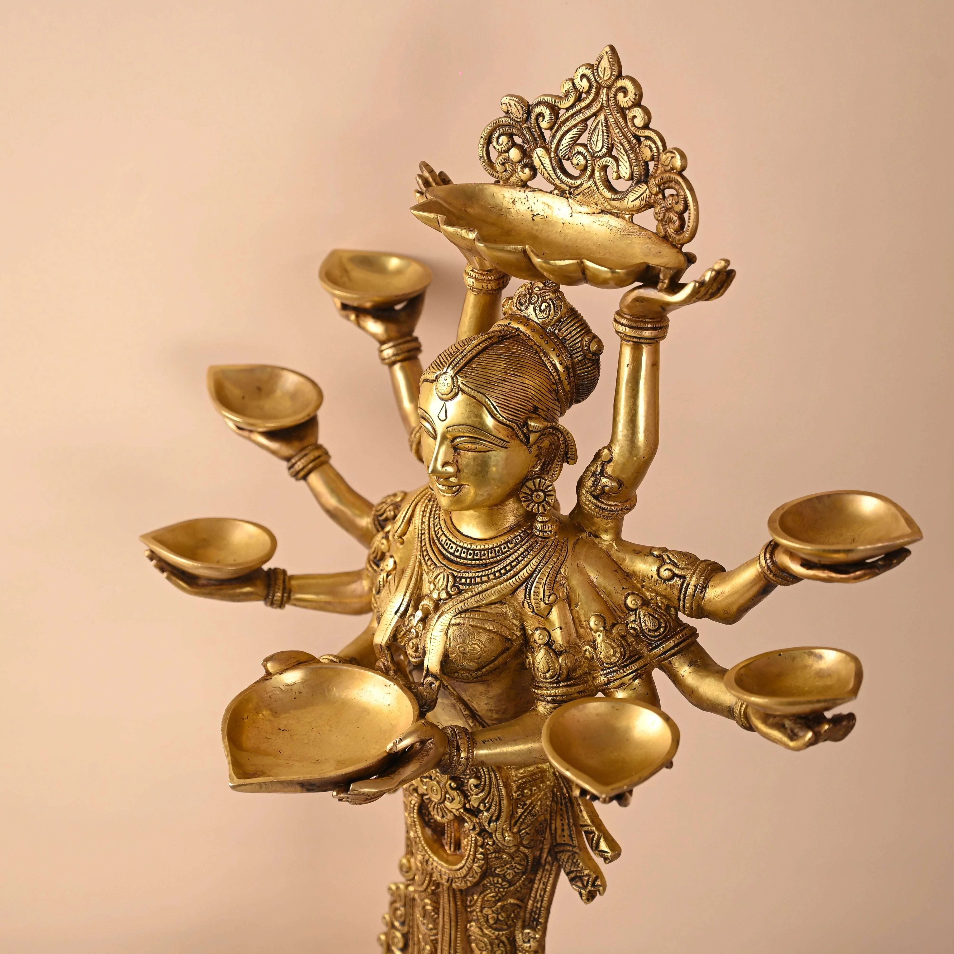 Brass Deep Standing Lakshmi with Ten Arms (13.5 Inch) - Image 4