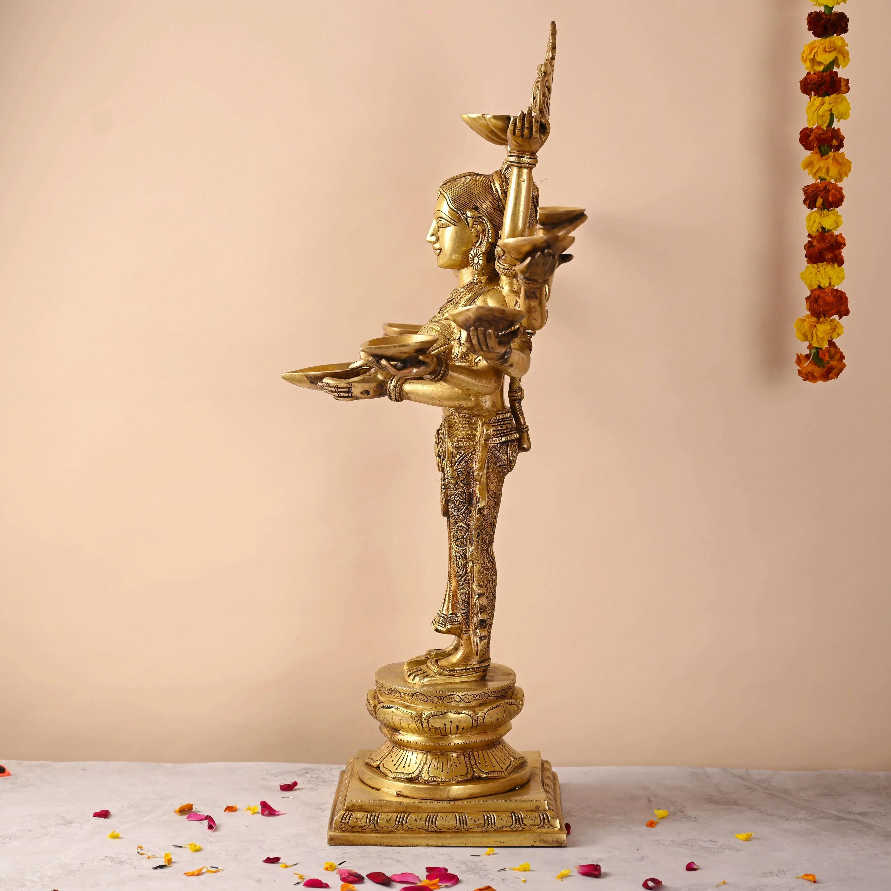 Brass Deep Standing Lakshmi with Ten Arms (13.5 Inch) - Image 5