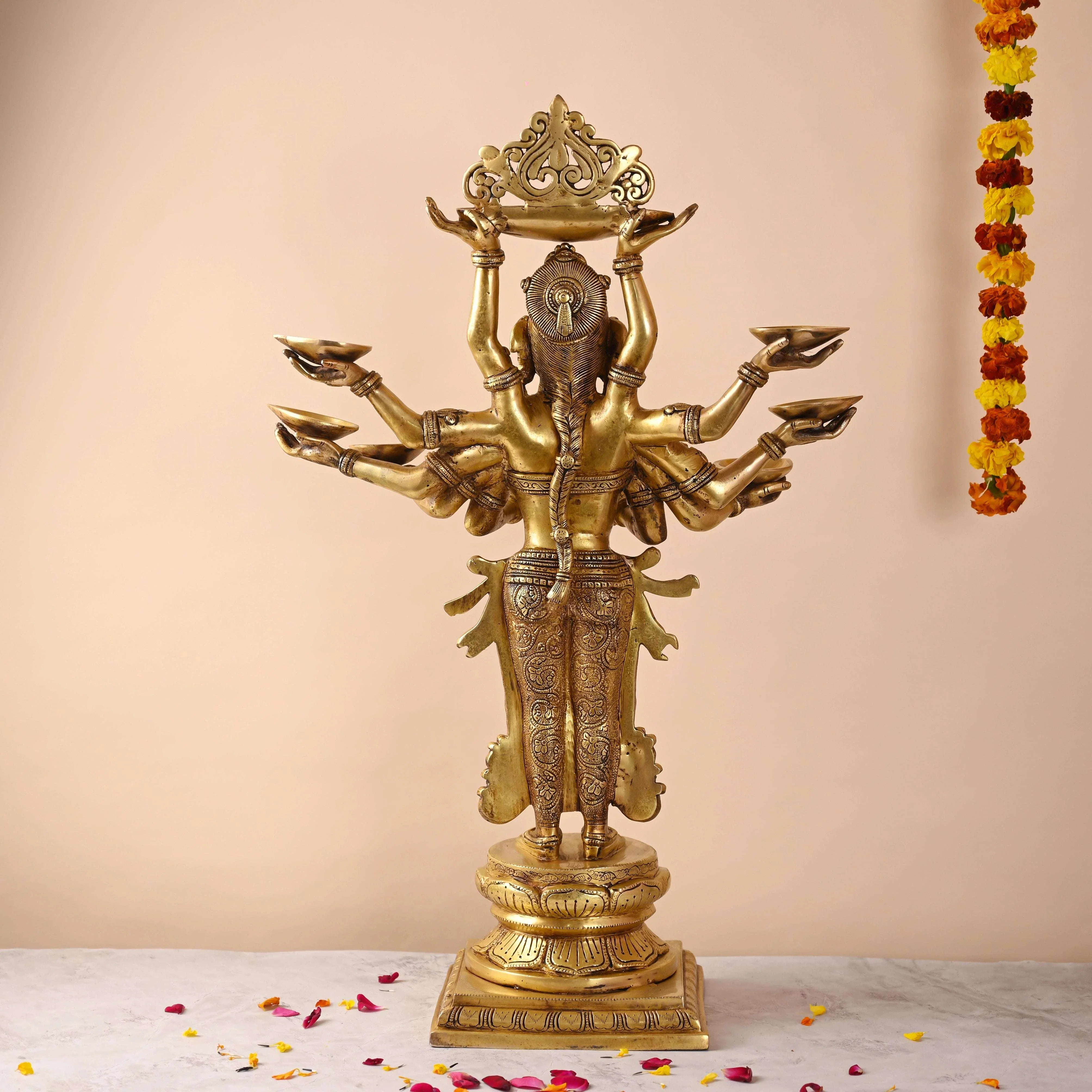 Brass Deep Standing Lakshmi with Ten Arms (13.5 Inch) - Image 6