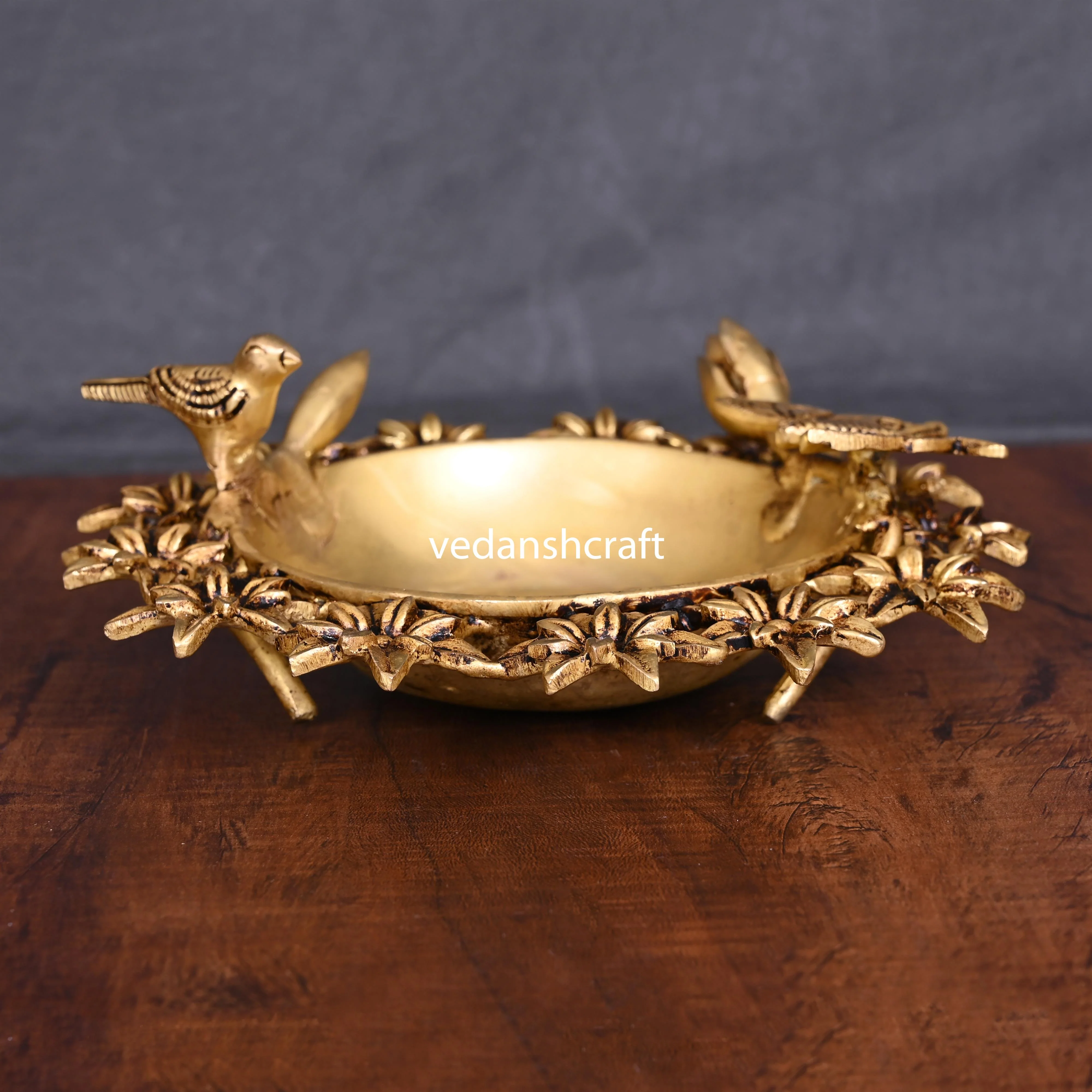 Brass Designer Flower And Butterfly Urli (3 Inch) - Image 6