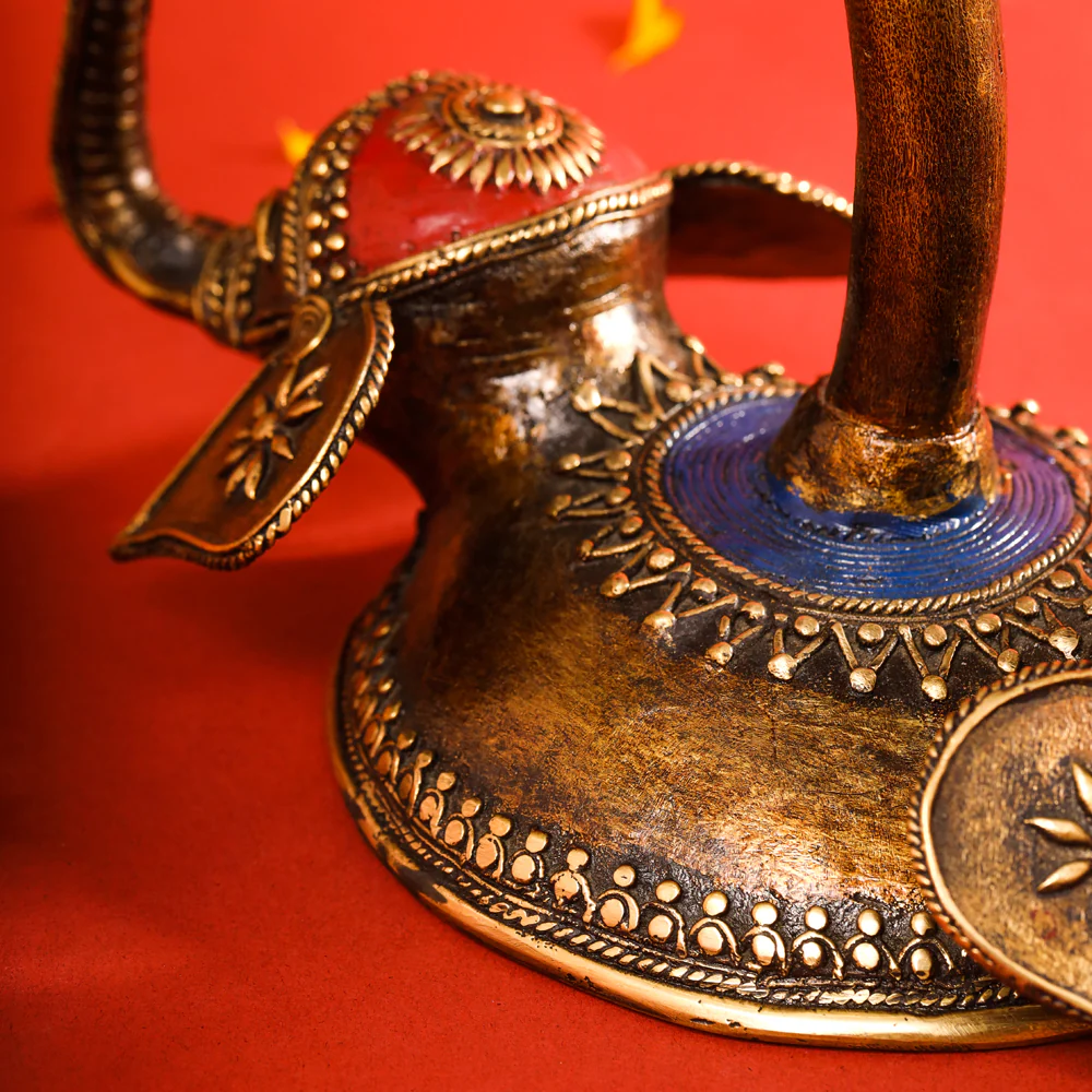 Brass Dhokra Elephant Lotus Candle Holder (11 Inch) - Image 5