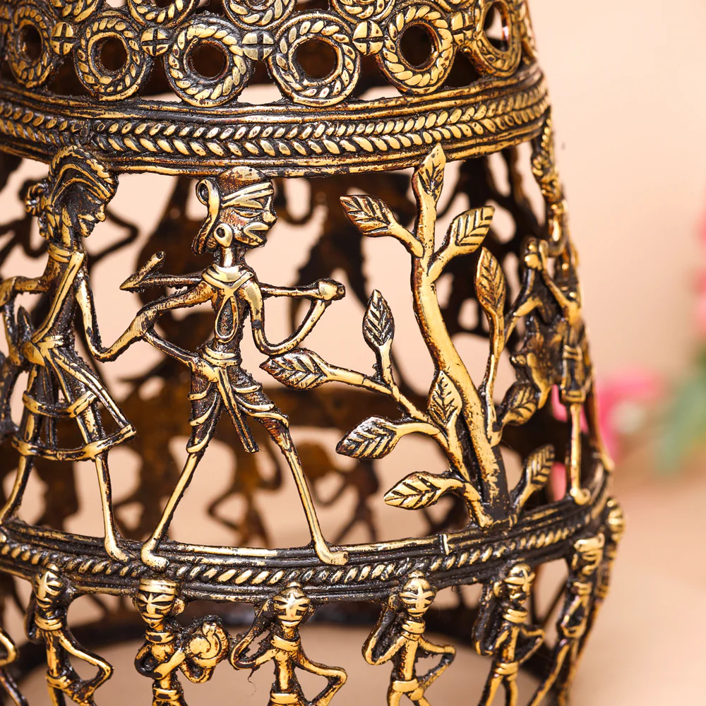 Brass Dhokra Hanging Lamp (9 Inch) - Image 5