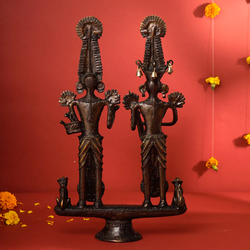 Brass Dhokra Jhitku Mitki Statue (18 Inch) - Image 6