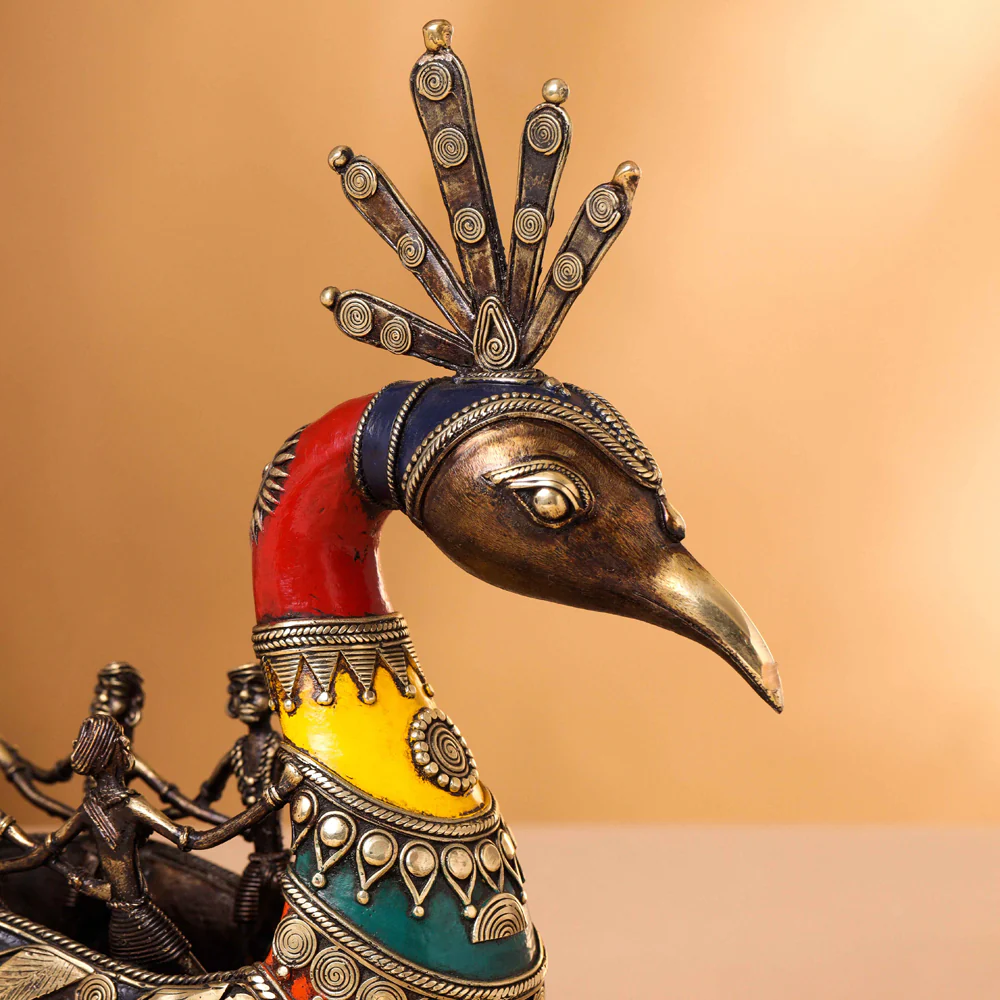 Brass Dhokra Peacock Nine Men Boat (15.5 Inch) - Image 4