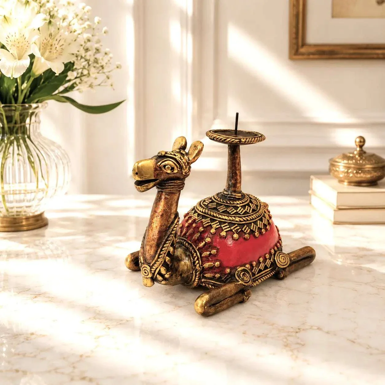 Brass Dhokra Sitting Camel Candle Stand (5 Inch) - Image 2