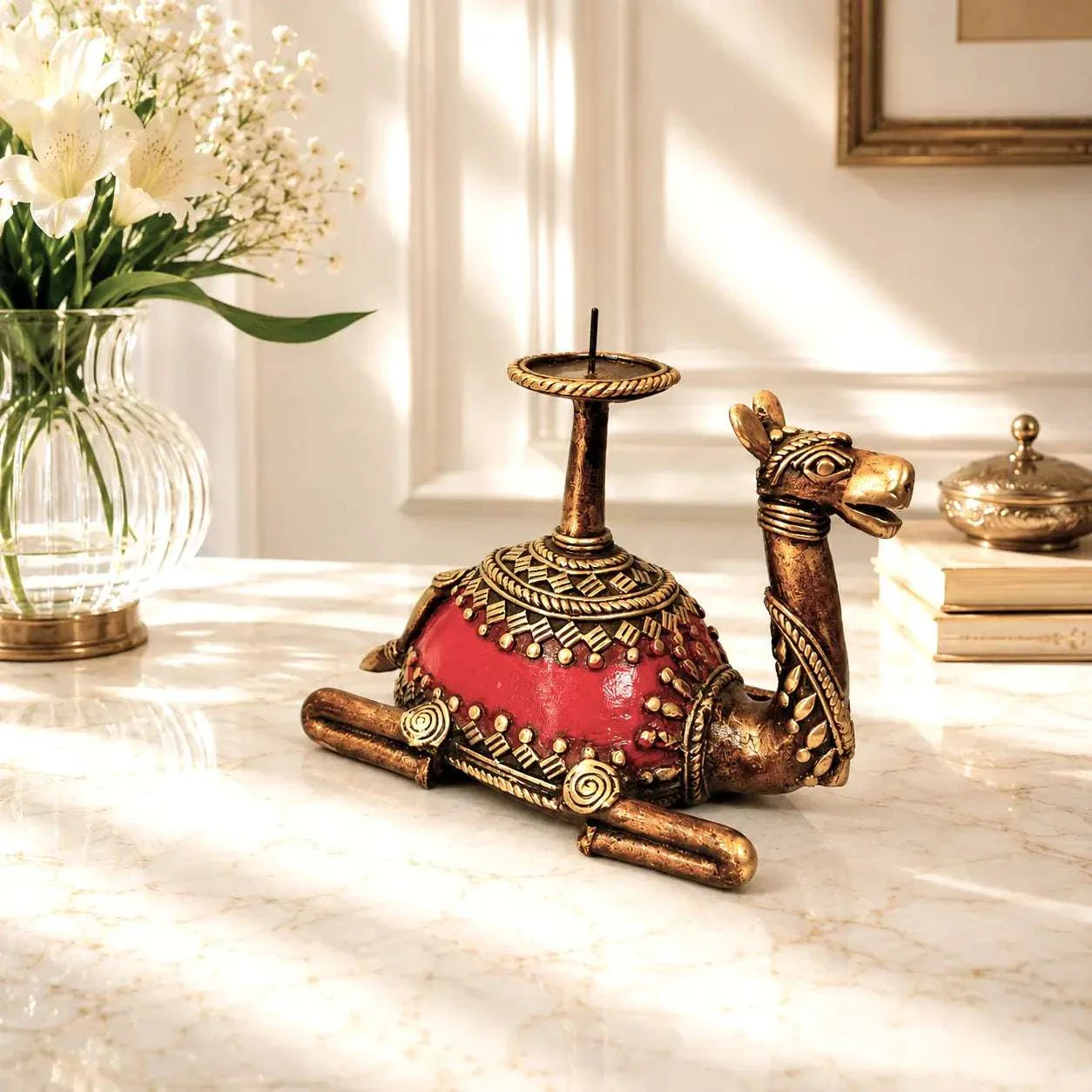Brass Dhokra Sitting Camel Candle Stand (5 Inch) - Image 3
