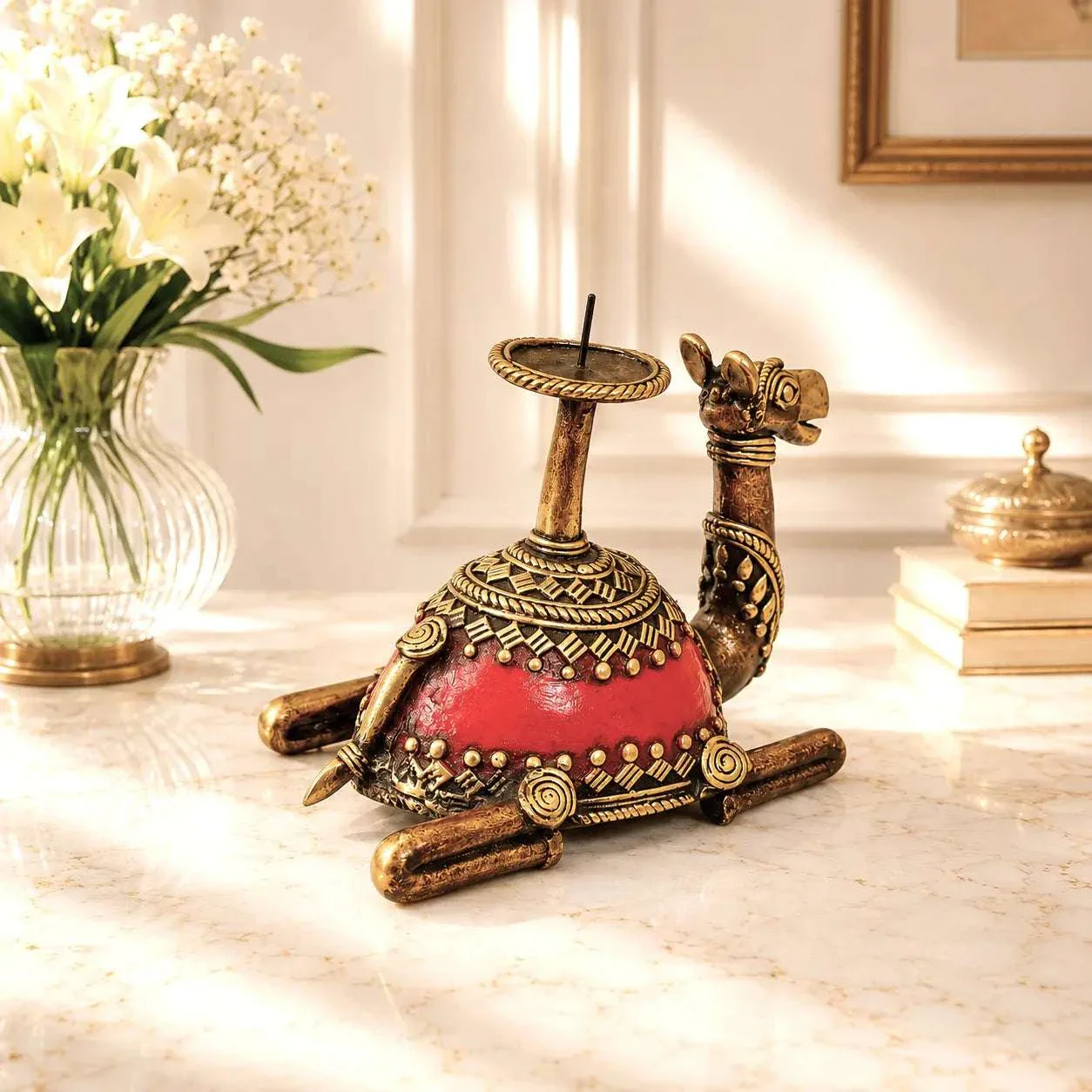 Brass Dhokra Sitting Camel Candle Stand (5 Inch) - Image 4