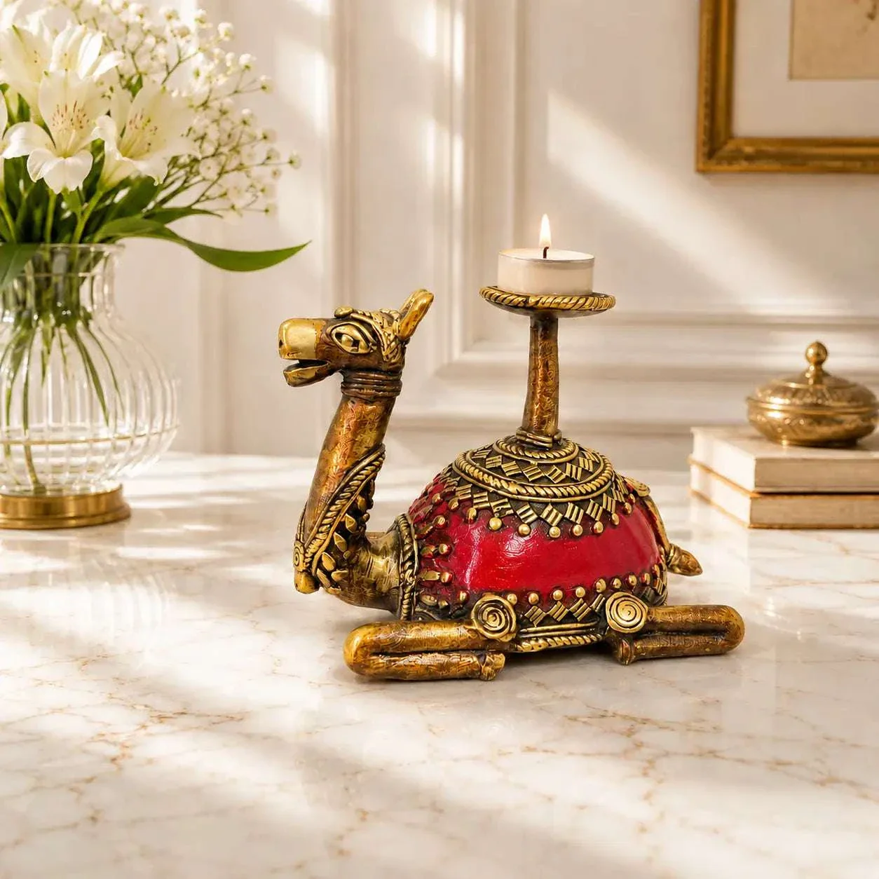Brass Dhokra Sitting Camel Candle Stand (5 Inch) - Image 5
