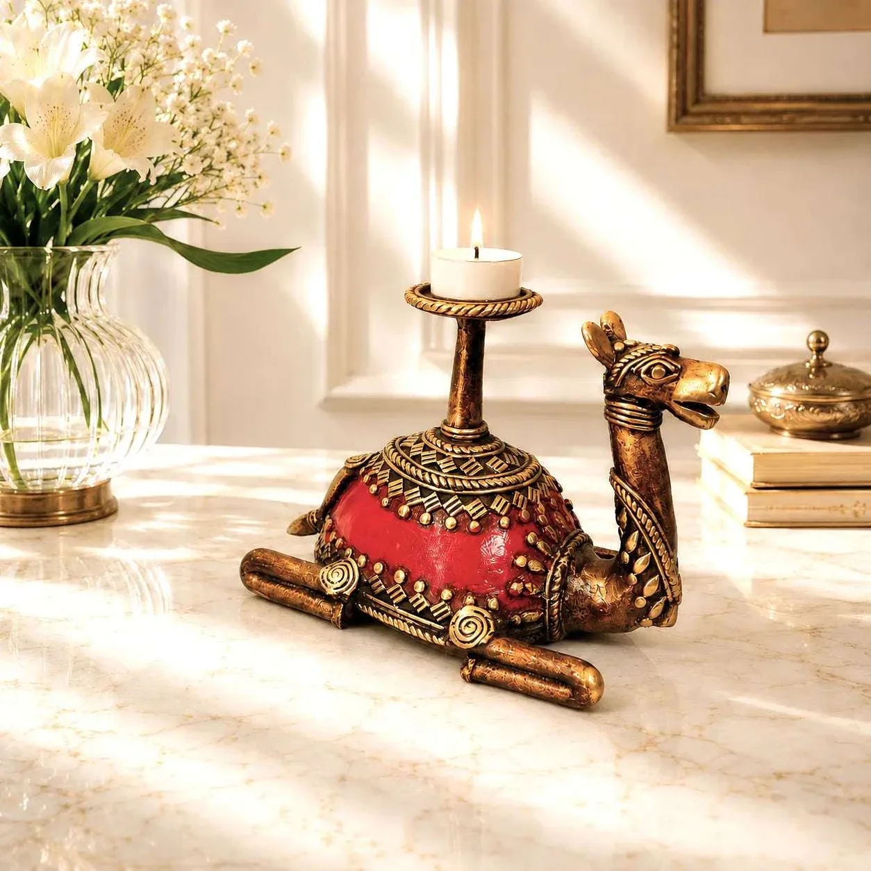Brass Dhokra Sitting Camel Candle Stand (5 Inch) - Image 6