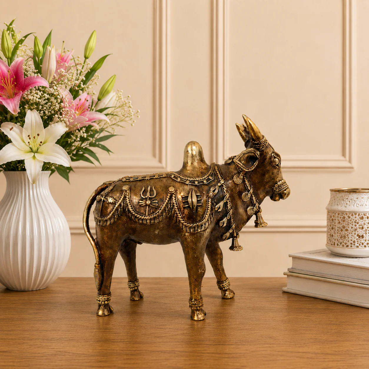Brass Dhokra Standing Nandi Idol (7 Inch) - Image 2