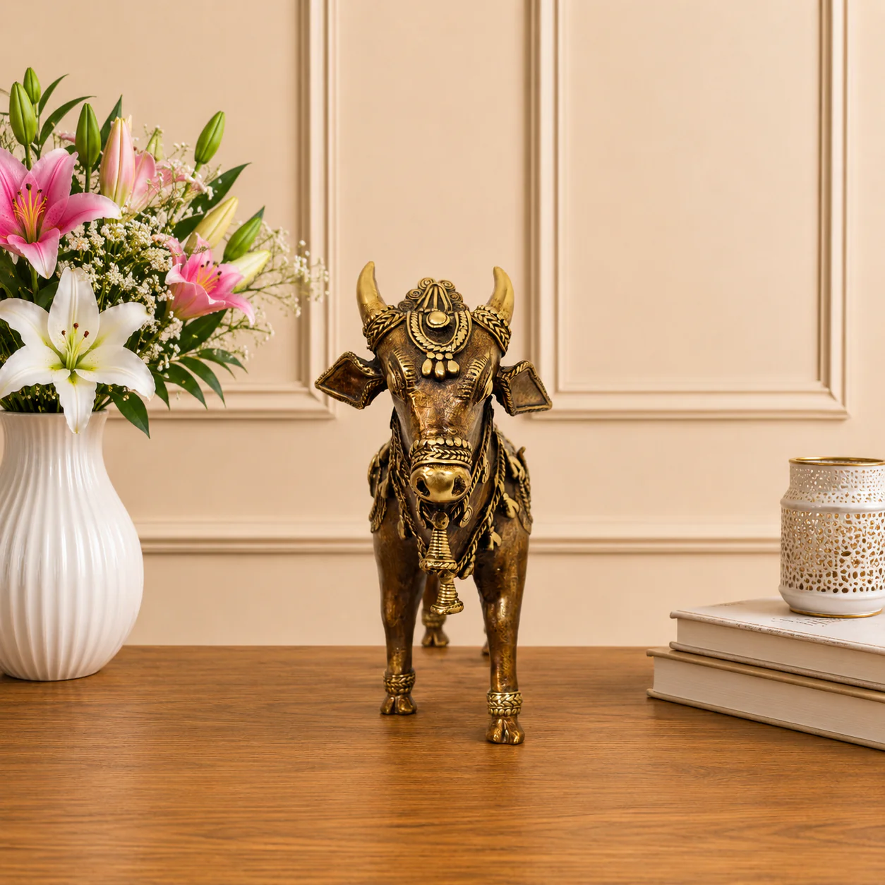Brass Dhokra Standing Nandi Idol (7 Inch) - Image 3