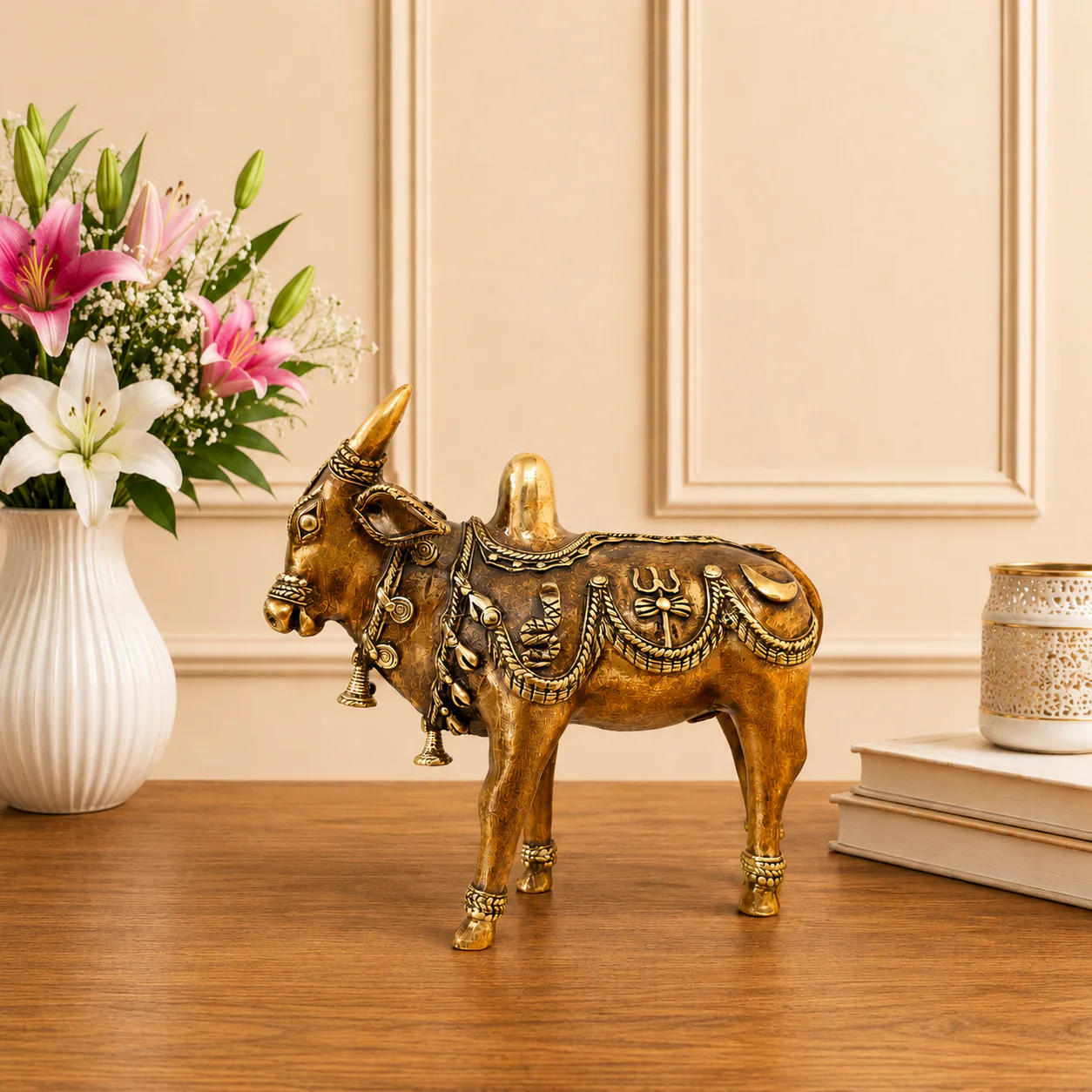 Brass Dhokra Standing Nandi Idol (7 Inch) - Image 4