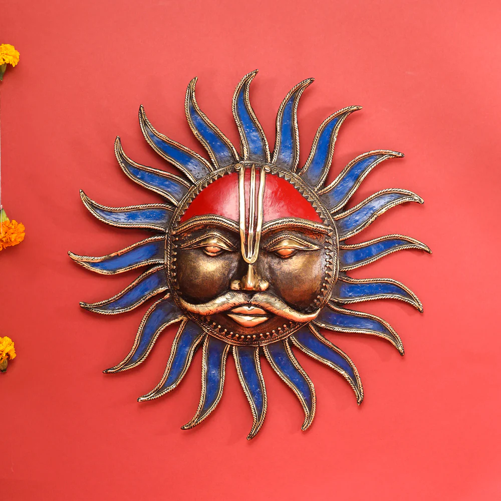 Brass Dhokra Sun Face Wall Hanging (13.5 Inch) - Image 3