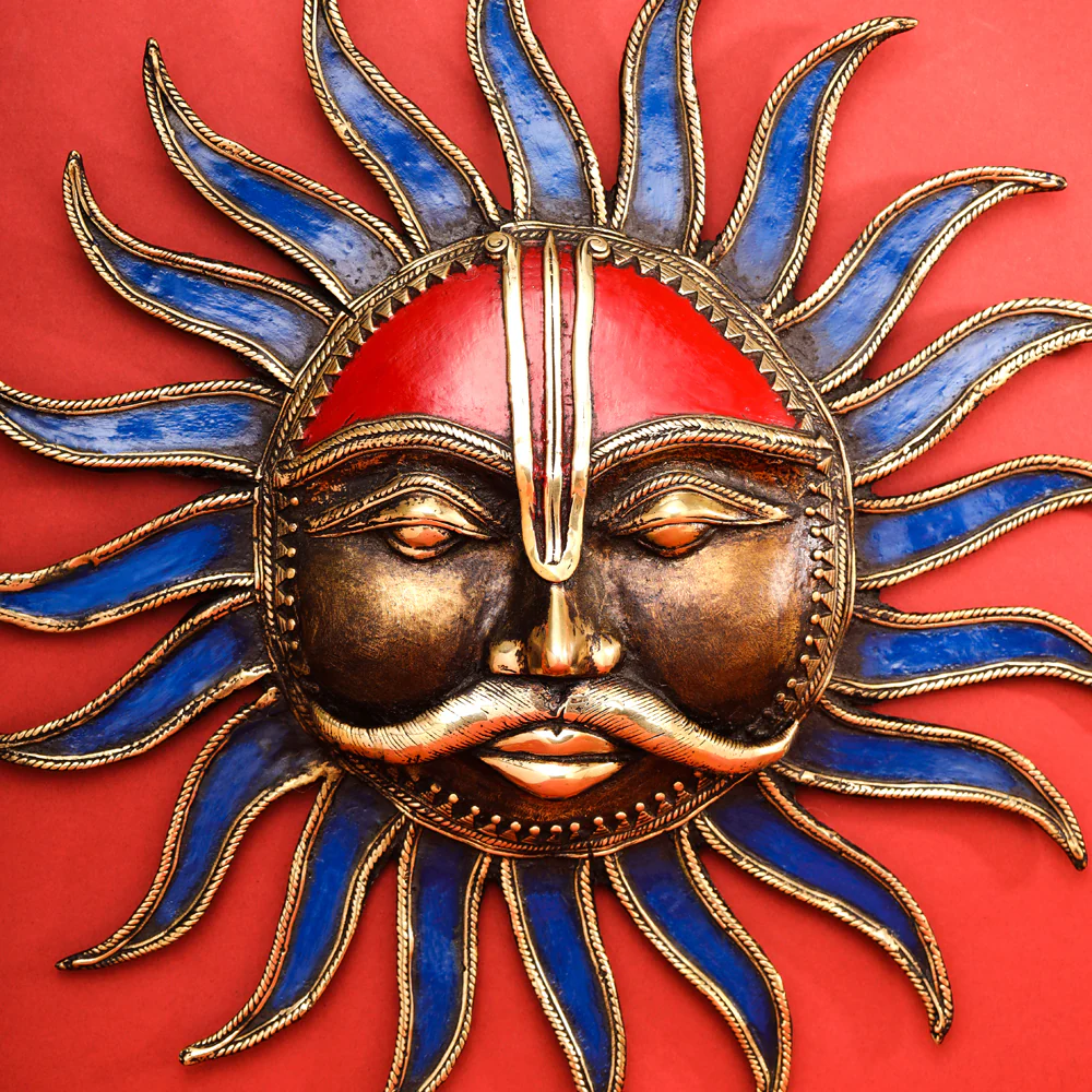 Brass Dhokra Sun Face Wall Hanging (13.5 Inch) - Image 4