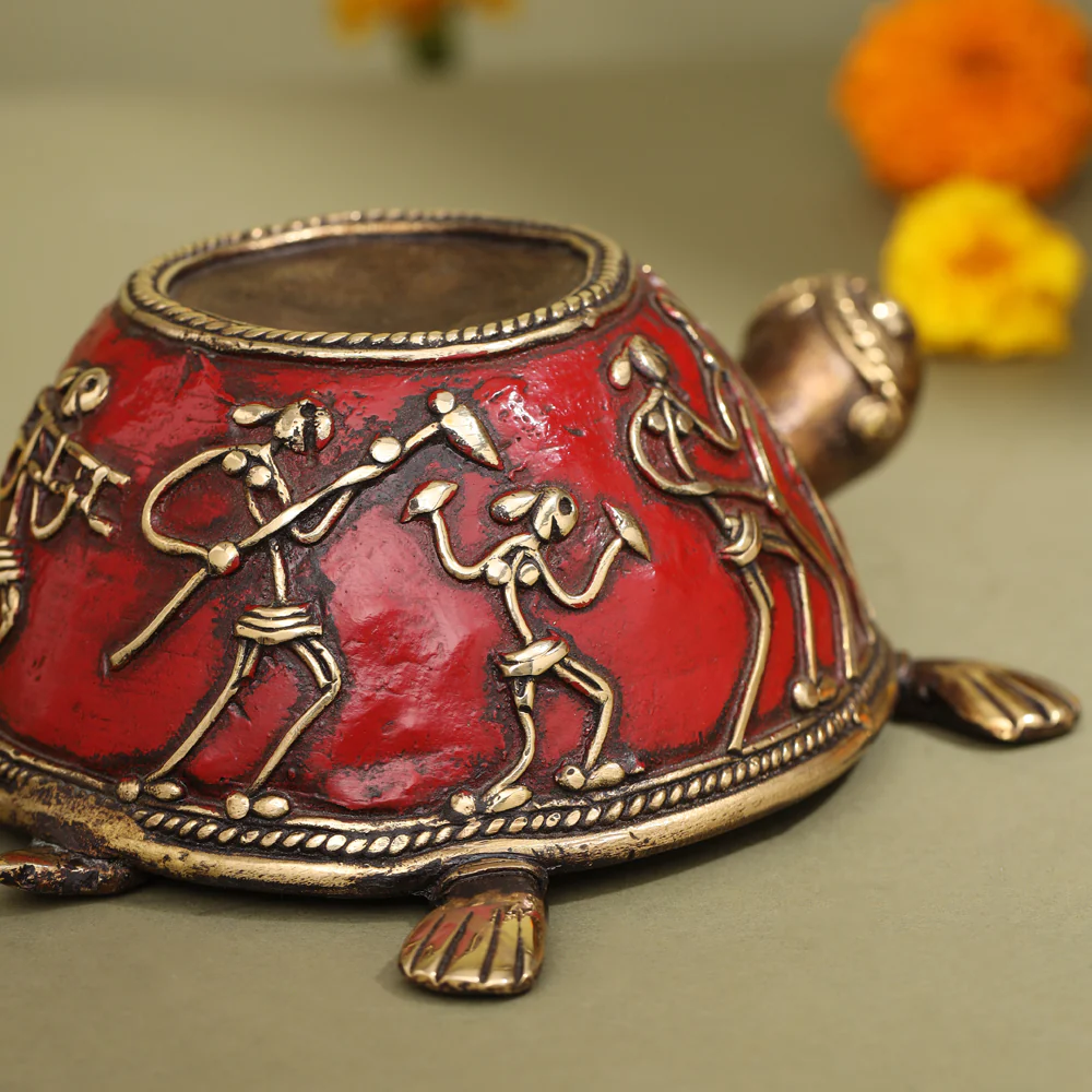 Brass Dhokra Tortoise Candle Holder (2.2 Inch) - Image 3