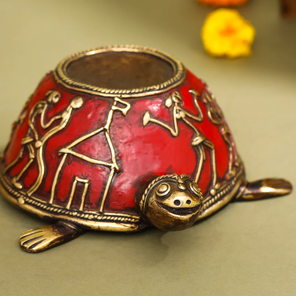 Brass Dhokra Tortoise Candle Holder (2.2 Inch) - Image 4