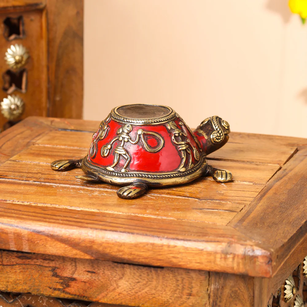 Brass Dhokra Tortoise Candle Holder (3 Inch) - Image 3