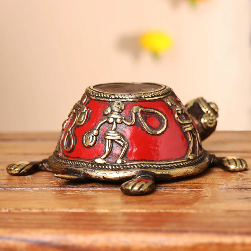 Brass Dhokra Tortoise Candle Holder (3 Inch) - Image 4