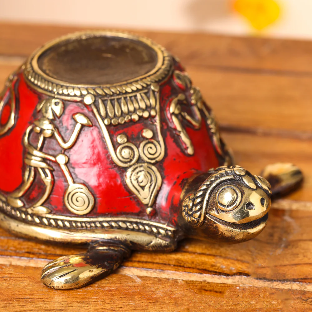 Brass Dhokra Tortoise Candle Holder (3 Inch) - Image 5