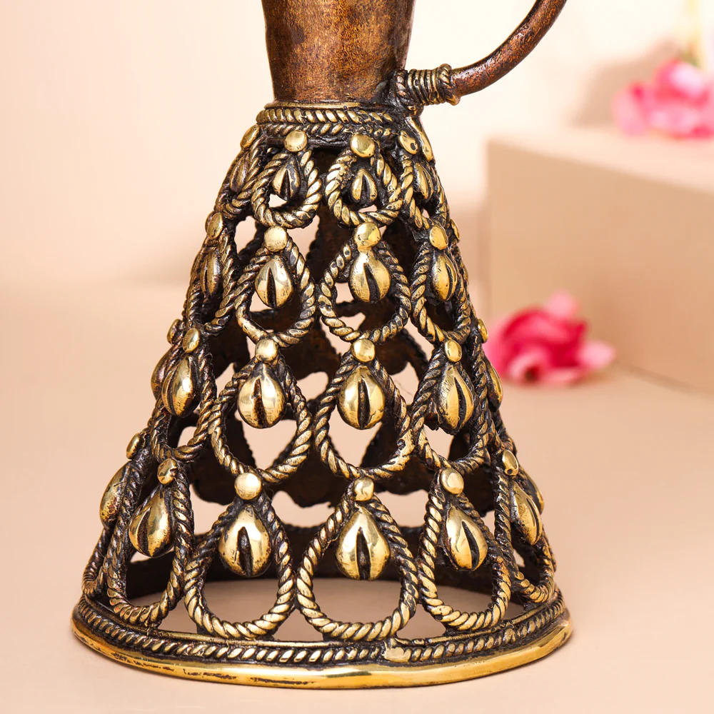 Brass Dhokra Tribal Lady Showpiece (15.5 Inch) - Image 3