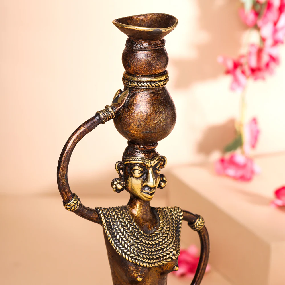 Brass Dhokra Tribal Lady Showpiece (15.5 Inch) - Image 4