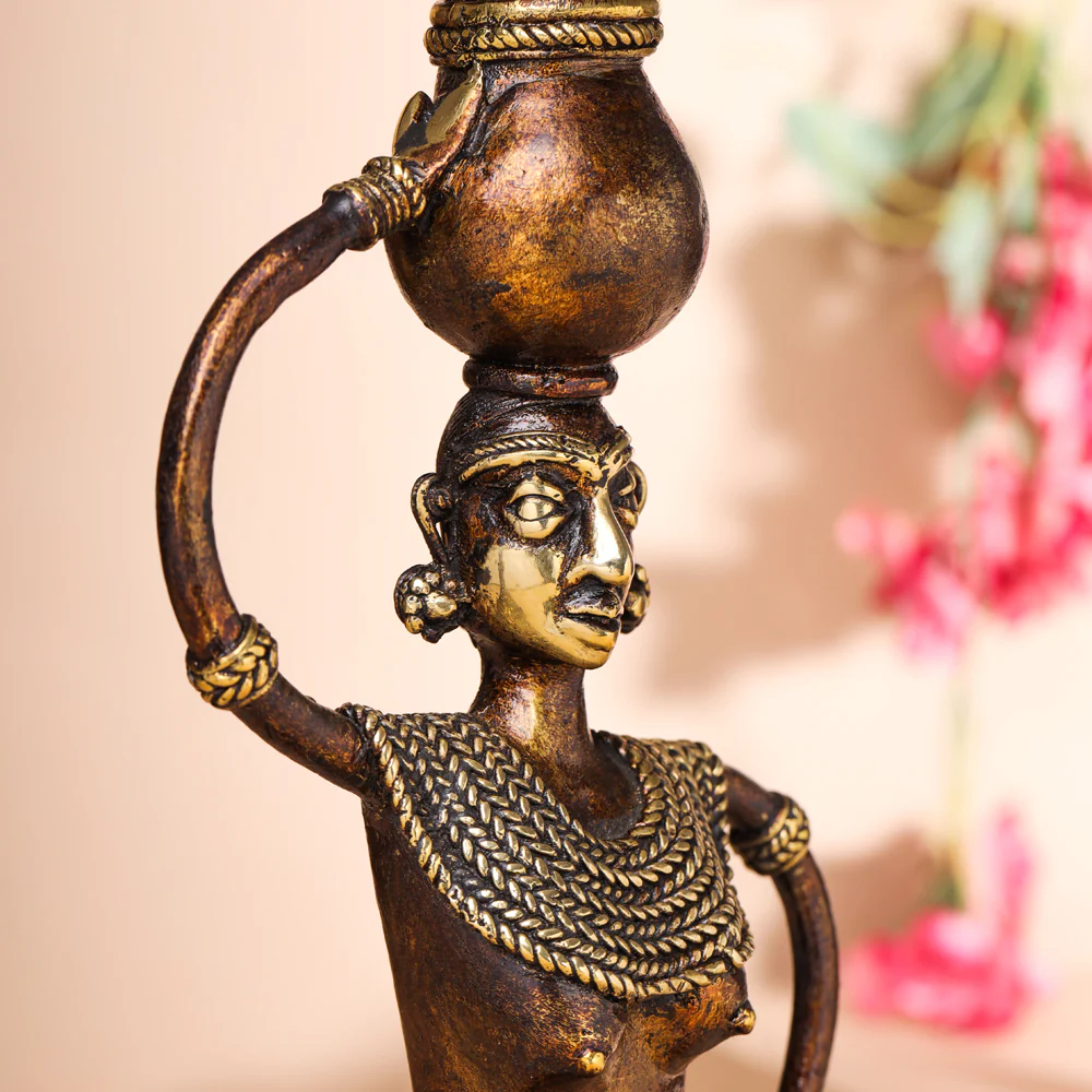 Brass Dhokra Tribal Lady Showpiece (15.5 Inch) - Image 5