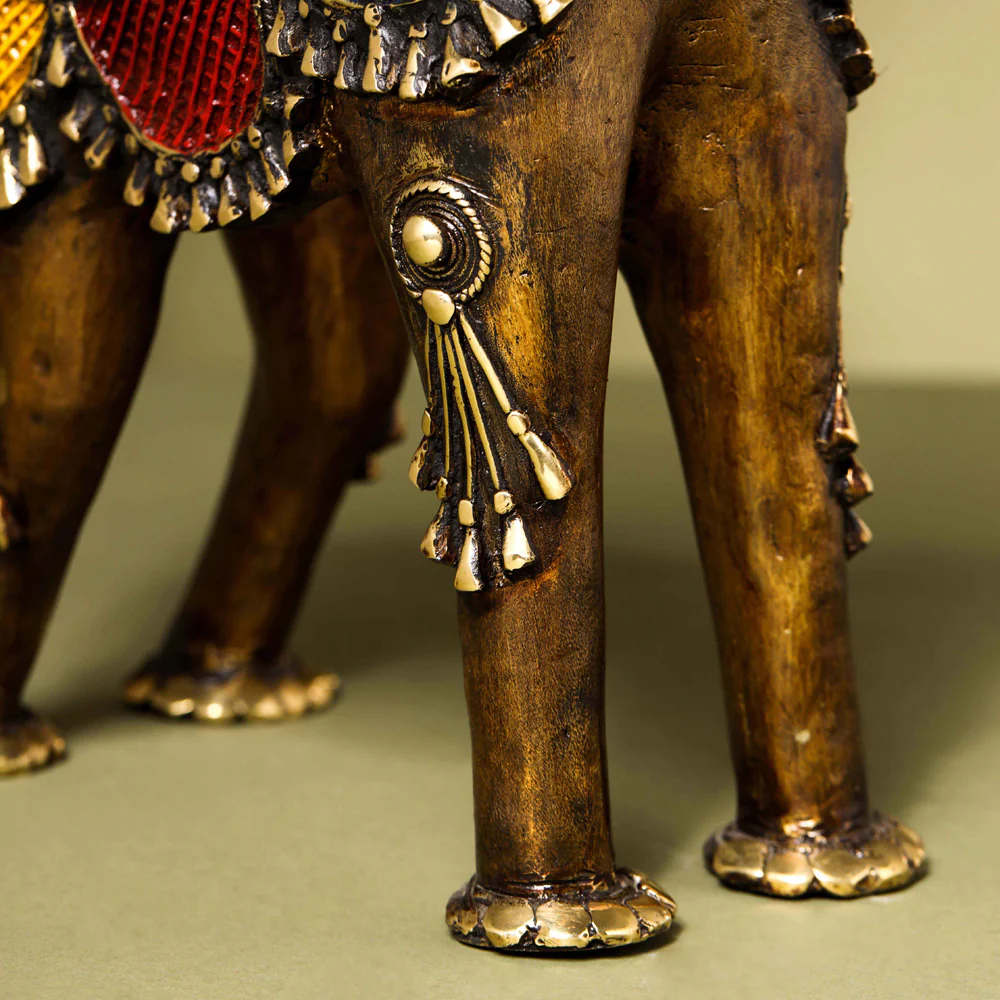 Brass Dhokra up Trunk Monkey Elephant Statue (23.5 Inch) - Image 5