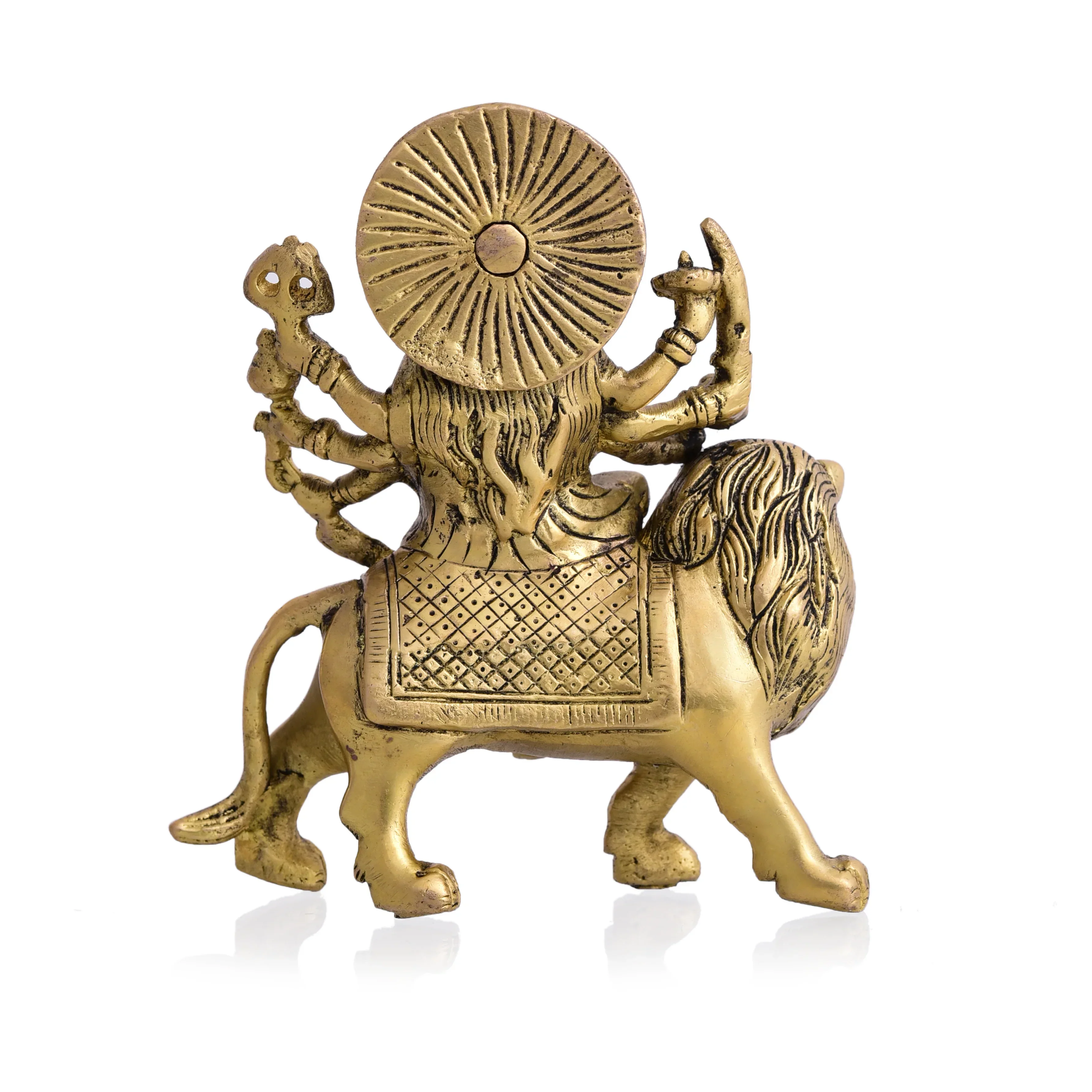 Brass Durga Idol Sitting On Loin (5.5 Inch) - Image 11