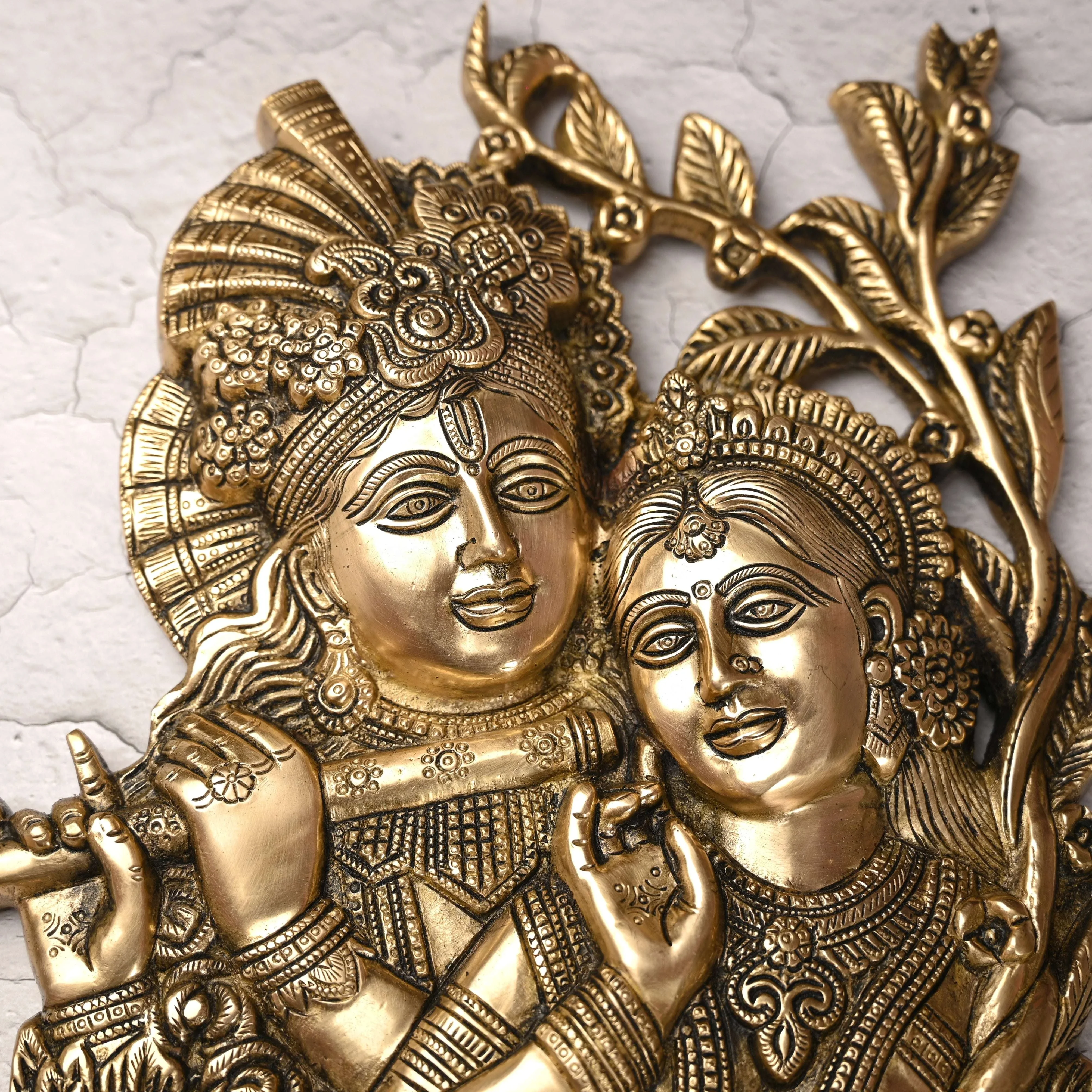 Brass Radha Krishna Idol Wall Hanging (14 Inch) - Image 5
