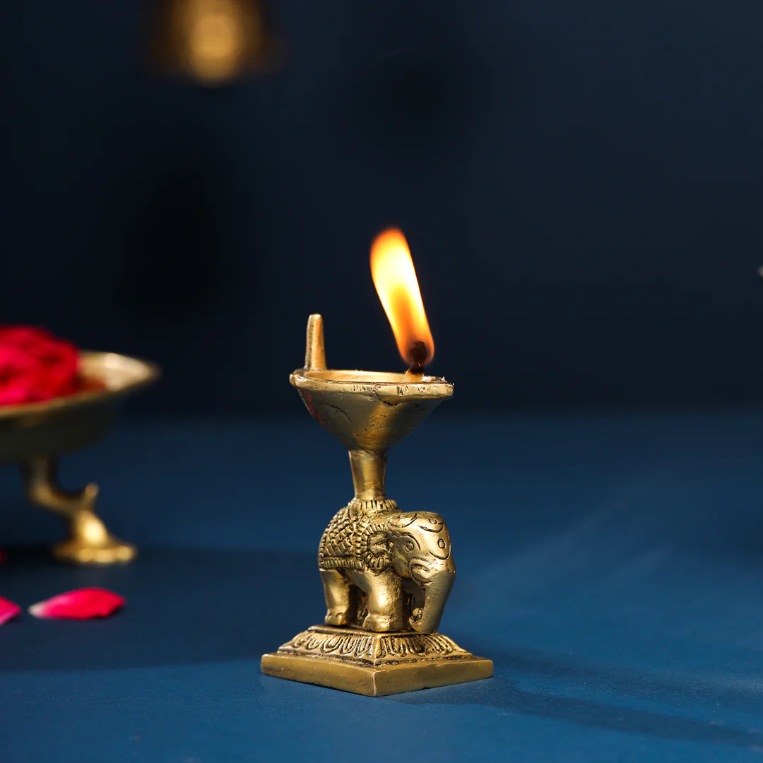 Brass Elephant Standing Diya (3.5 Inch) - Image 3