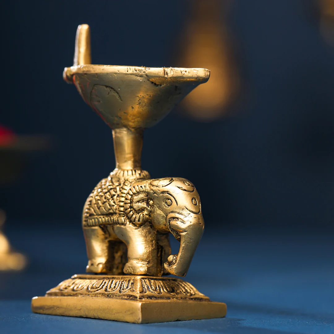 Brass Elephant Standing Diya (3.5 Inch) - Image 4