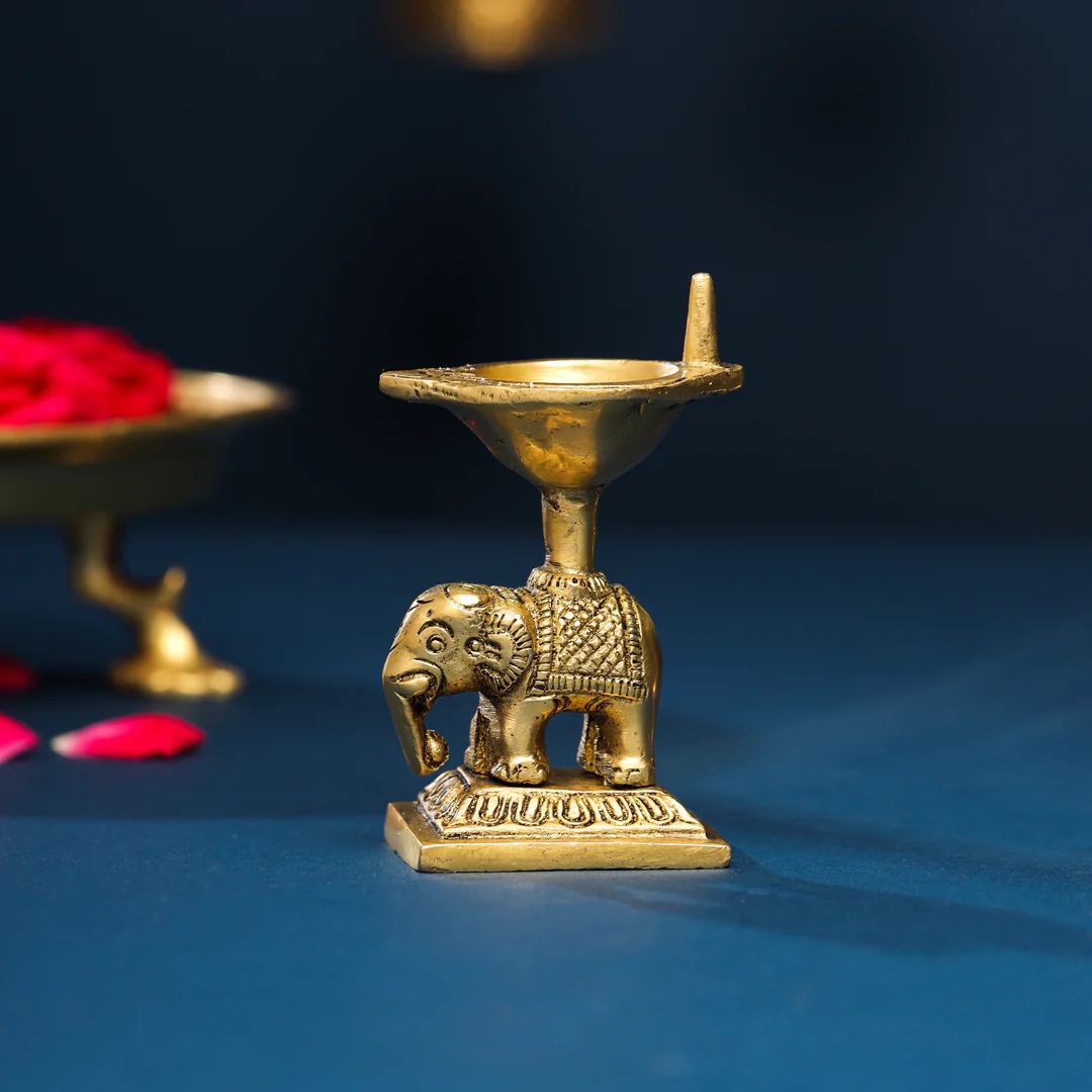 Brass Elephant Standing Diya (3.5 Inch) - Image 5