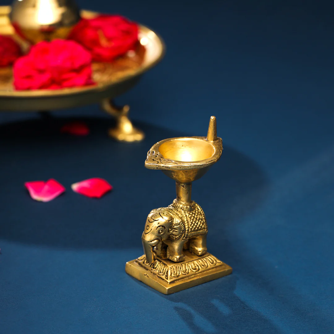 Brass Elephant Standing Diya (3.5 Inch) - Image 6