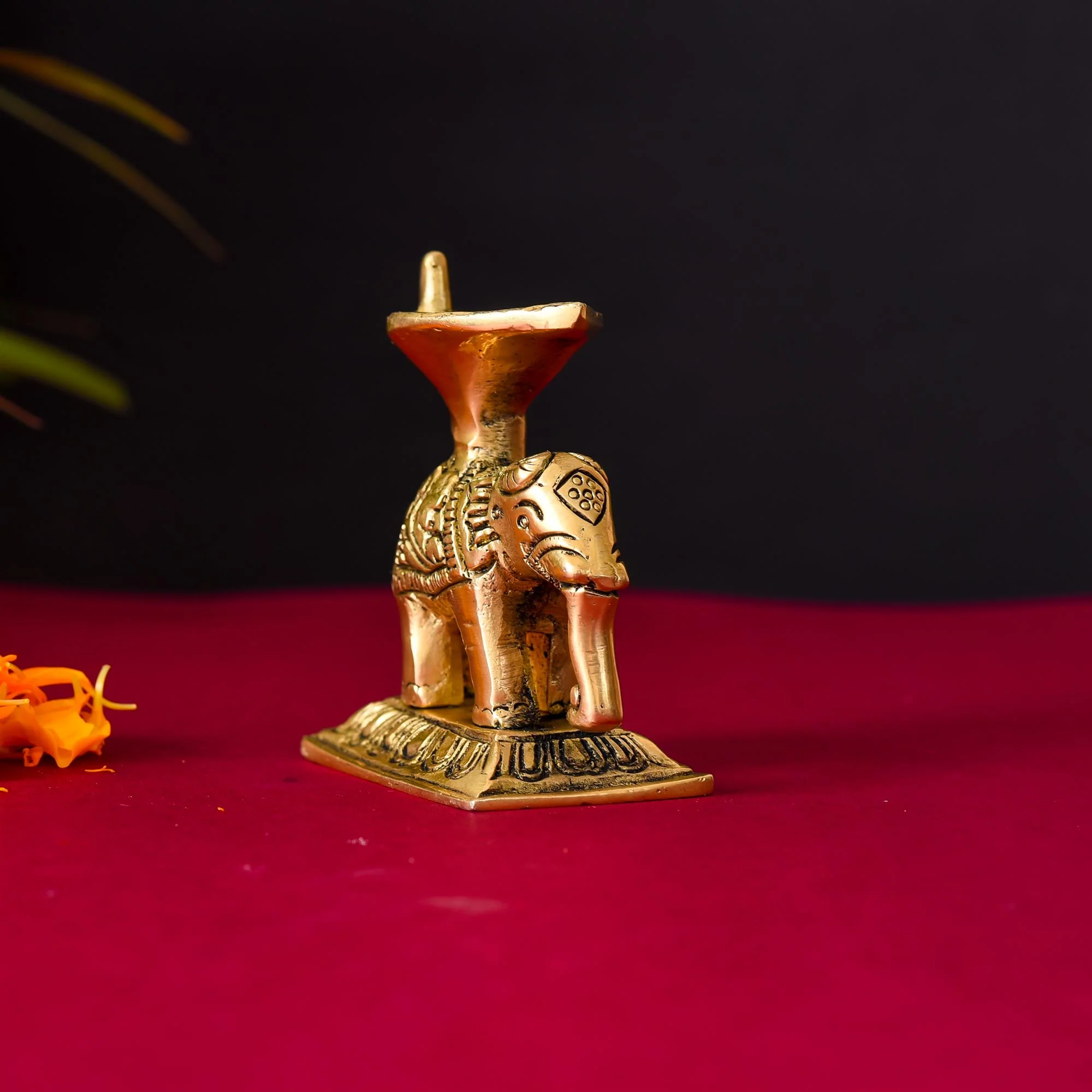 Brass Elephant Standing Diya - Image 3